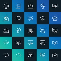 Modern Simple Set of cloud and networking, chat and messenger, email Vector outline Icons. ..Contains such Icons as  paper and more on dark and gradient background. Fully Editable. Pixel Perfect.
