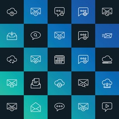Modern Simple Set of cloud and networking, chat and messenger, email Vector outline Icons. ..Contains such Icons as  outline and more on dark and gradient background. Fully Editable. Pixel Perfect.