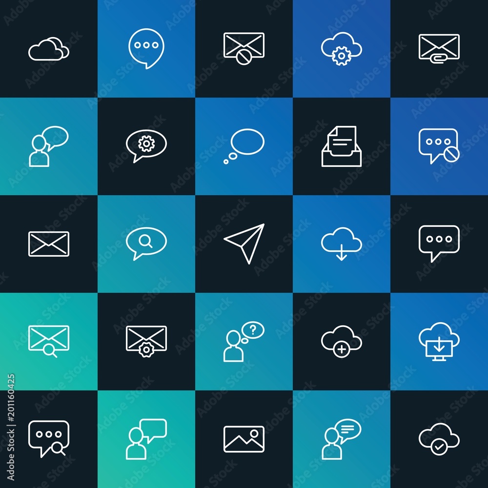 Poster modern simple set of cloud and networking, chat and messenger, email vector outline icons. ..contain