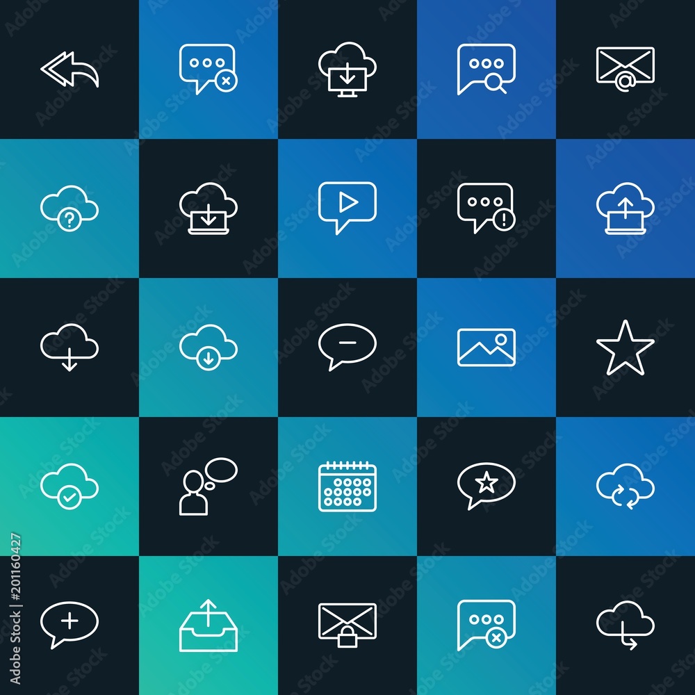 Poster modern simple set of cloud and networking, chat and messenger, email vector outline icons. ..contain