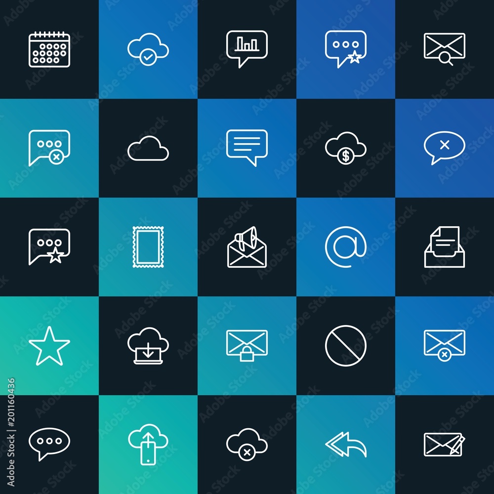 Aufkleber modern simple set of cloud and networking, chat and messenger, email vector outline icons. ..contain