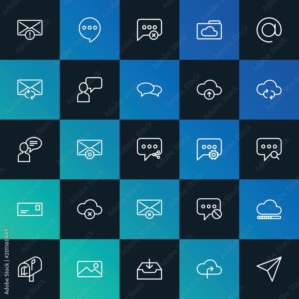 Poster Modern Simple Set of cloud and networking, chat and messenger, email Vector outline Icons. ..Contains such Icons as  mail, chat and more on dark and gradient background. Fully Editable. Pixel Perfect.