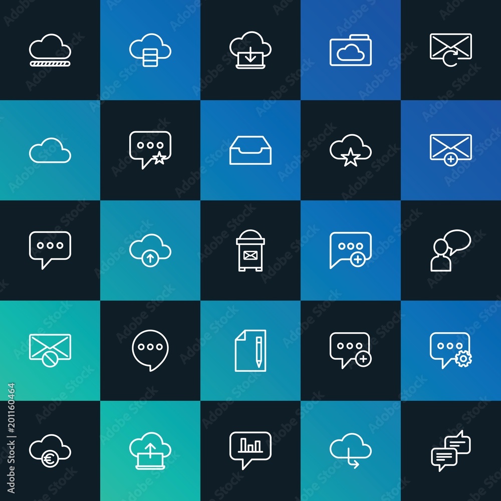 Poster modern simple set of cloud and networking, chat and messenger, email vector outline icons. ..contain