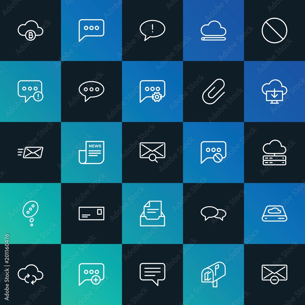 Poster modern simple set of cloud and networking, chat and messenger, email vector outline icons. ..contain