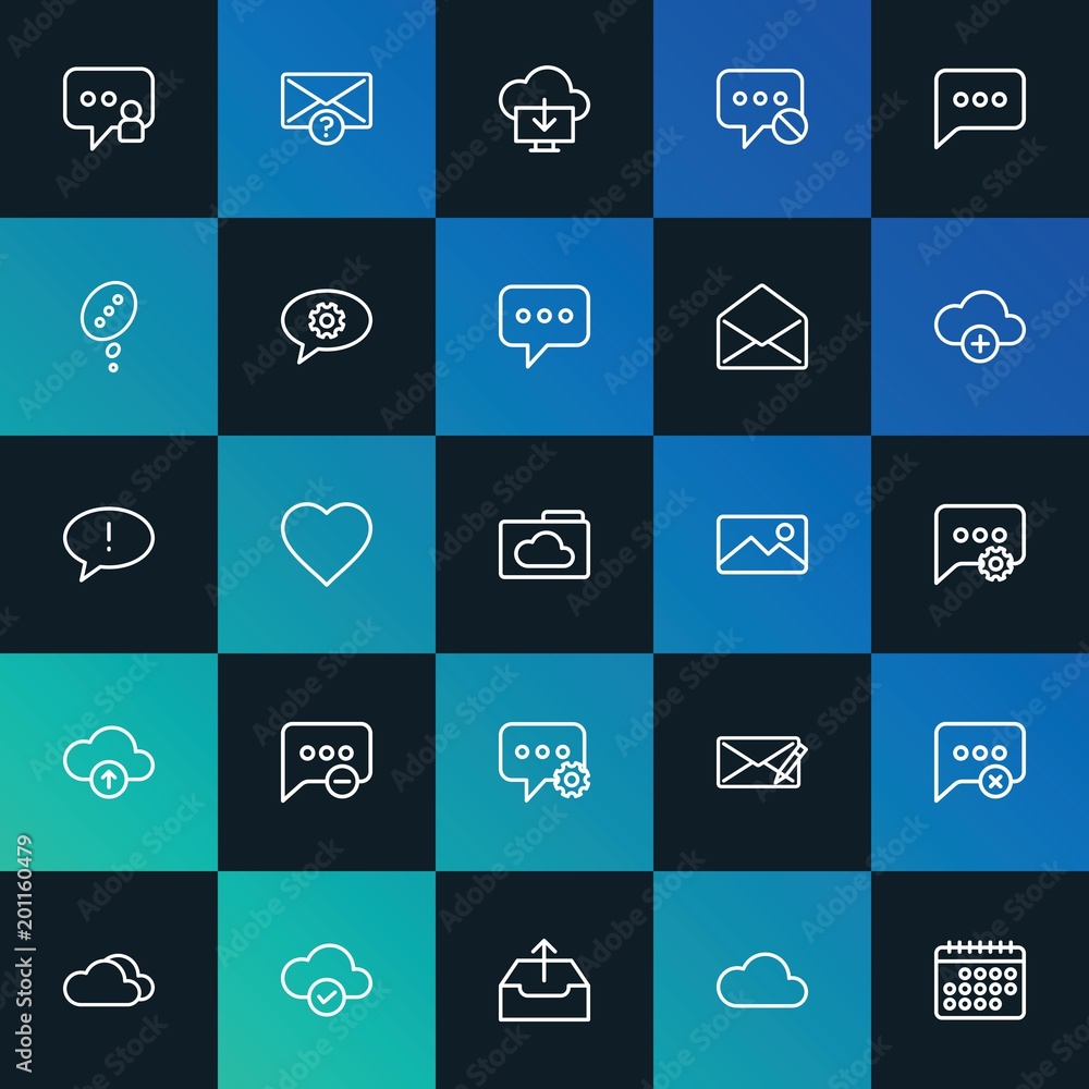 Poster modern simple set of cloud and networking, chat and messenger, email vector outline icons. ..contain