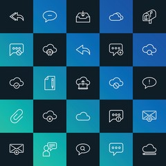 Modern Simple Set of cloud and networking, chat and messenger, email Vector outline Icons. ..Contains such Icons as  white and more on dark and gradient background. Fully Editable. Pixel Perfect.