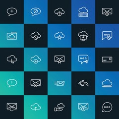 Modern Simple Set of cloud and networking, chat and messenger, email Vector outline Icons. ..Contains such Icons as  question and more on dark and gradient background. Fully Editable. Pixel Perfect.