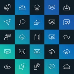 Modern Simple Set of cloud and networking, chat and messenger, email Vector outline Icons. ..Contains such Icons as  mail,  sky and more on dark and gradient background. Fully Editable. Pixel Perfect.