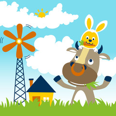 farmyard vector cartoon with funny animals