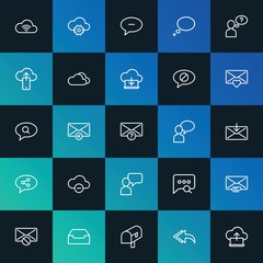 Modern Simple Set of cloud and networking, chat and messenger, email Vector outline Icons. ..Contains such Icons as  blue, data and more on dark and gradient background. Fully Editable. Pixel Perfect.
