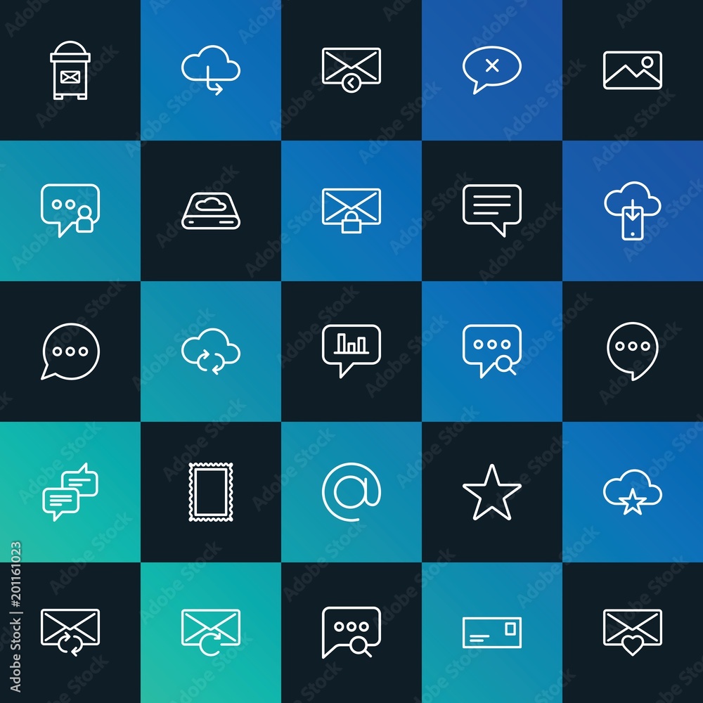 Poster modern simple set of cloud and networking, chat and messenger, email vector outline icons. ..contain