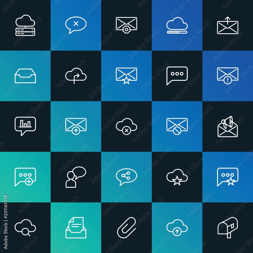 Poster modern simple set of cloud and networking, chat and messenger, email vector outline icons. ..contain