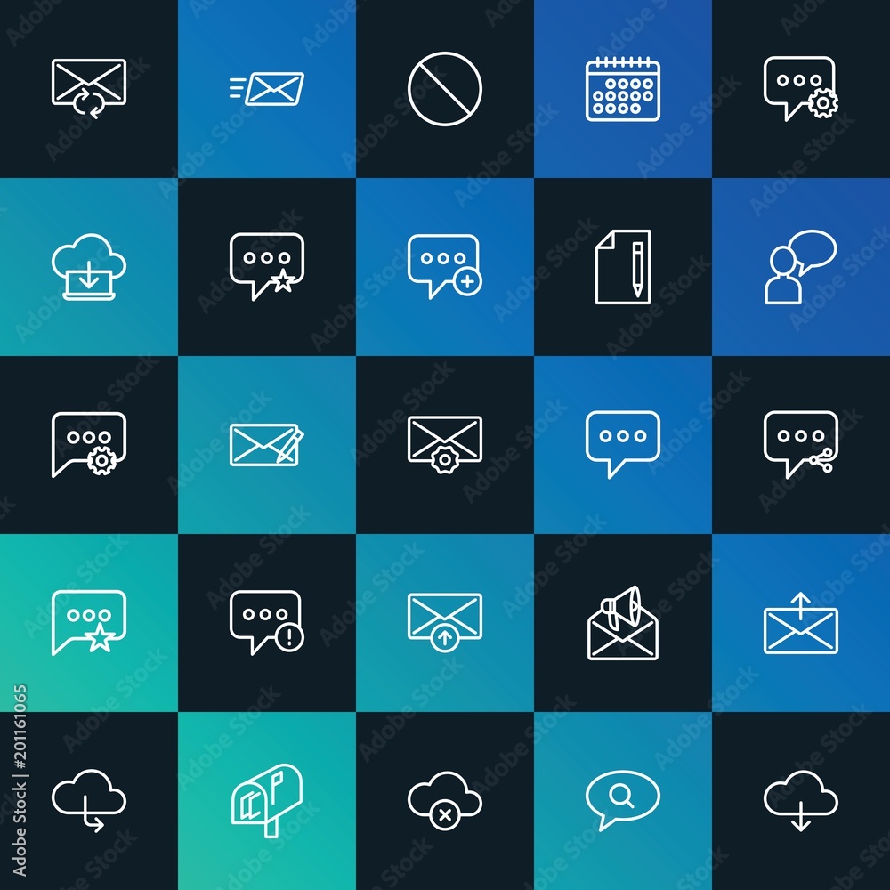 Poster modern simple set of cloud and networking, chat and messenger, email vector outline icons. ..contain