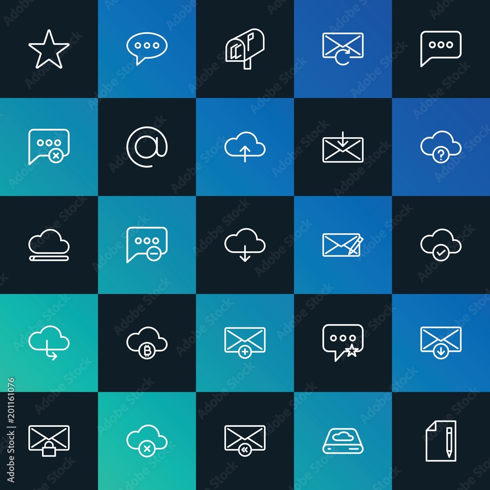 Poster modern simple set of cloud and networking, chat and messenger, email vector outline icons. ..contain