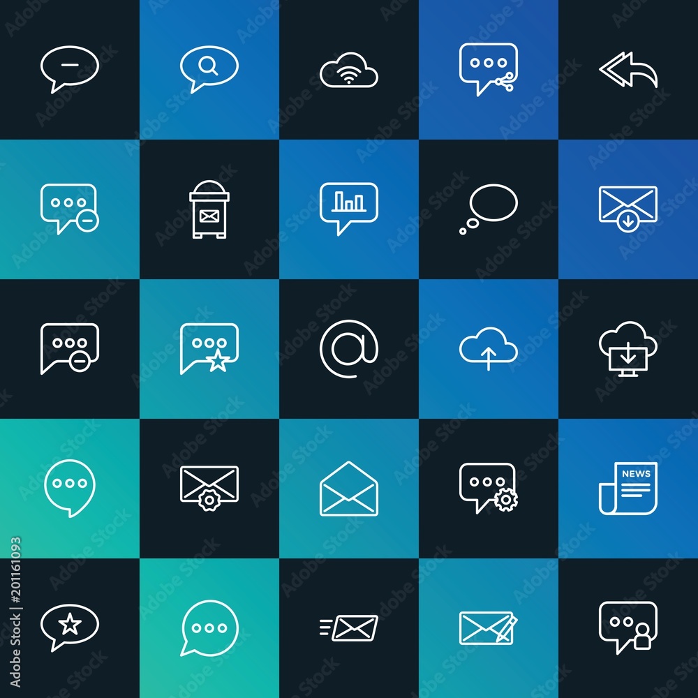 Poster modern simple set of cloud and networking, chat and messenger, email vector outline icons. ..contain