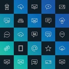 Modern Simple Set of cloud and networking, chat and messenger, email Vector outline Icons. ..Contains such Icons as  update and more on dark and gradient background. Fully Editable. Pixel Perfect.