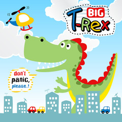 big monster in the city, vector cartoon illustration