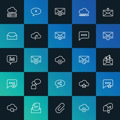 Modern Simple Set of cloud and networking, chat and messenger, email Vector outline Icons. ..Contains such Icons as mail,  icon and more on dark and gradient background. Fully Editable. Pixel Perfect.