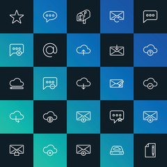 Modern Simple Set of cloud and networking, chat and messenger, email Vector outline Icons. ..Contains such Icons as  web, mail and more on dark and gradient background. Fully Editable. Pixel Perfect.