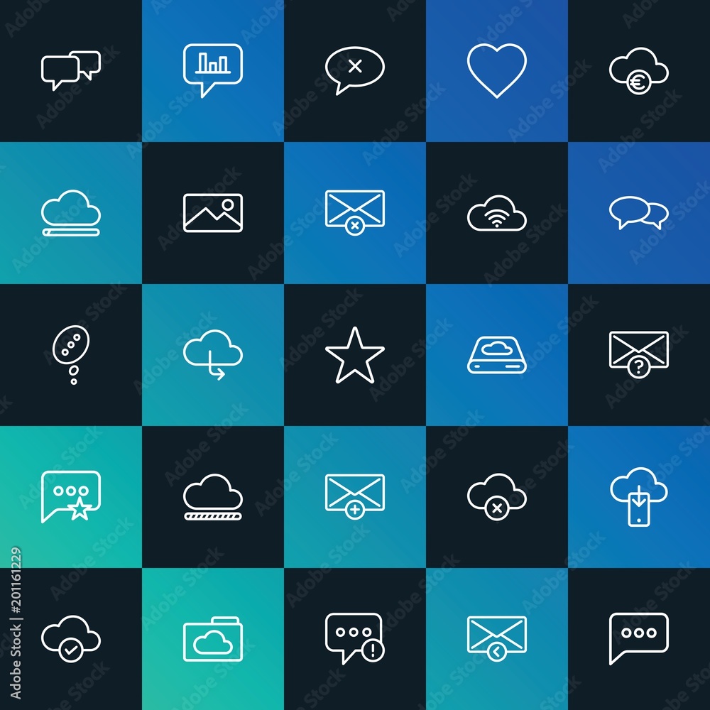 Poster modern simple set of cloud and networking, chat and messenger, email vector outline icons. ..contain