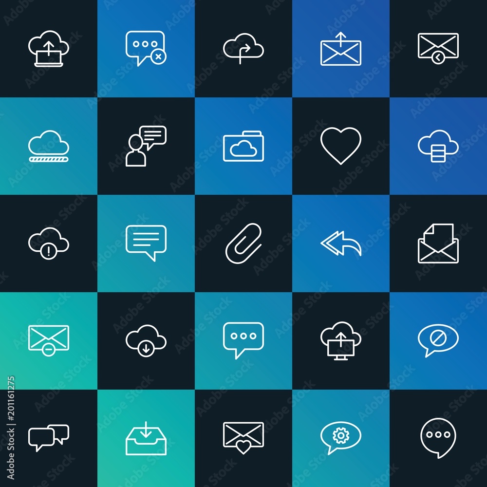 Poster modern simple set of cloud and networking, chat and messenger, email vector outline icons. ..contain