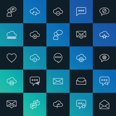 Modern Simple Set of cloud and networking, chat and messenger, email Vector outline Icons. ..Contains such Icons as  outline and more on dark and gradient background. Fully Editable. Pixel Perfect.