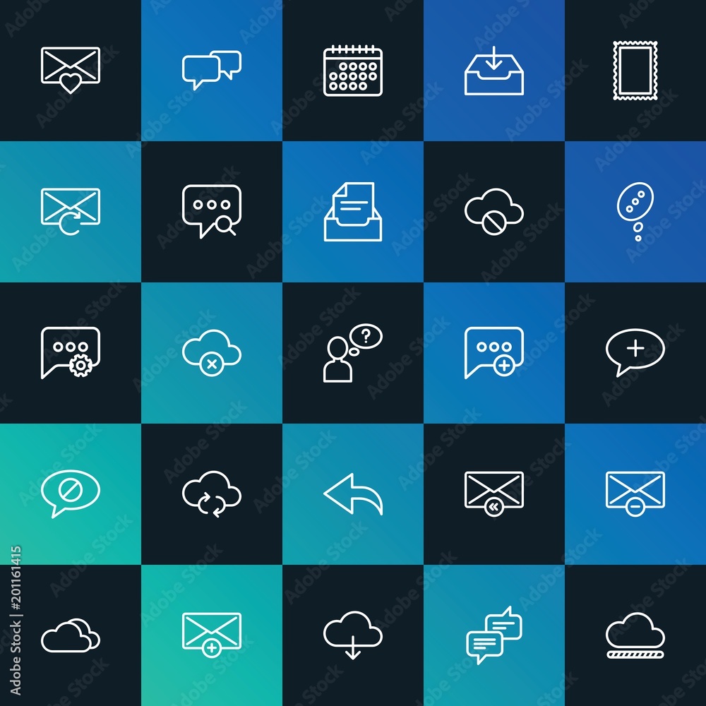 Poster modern simple set of cloud and networking, chat and messenger, email vector outline icons. ..contain