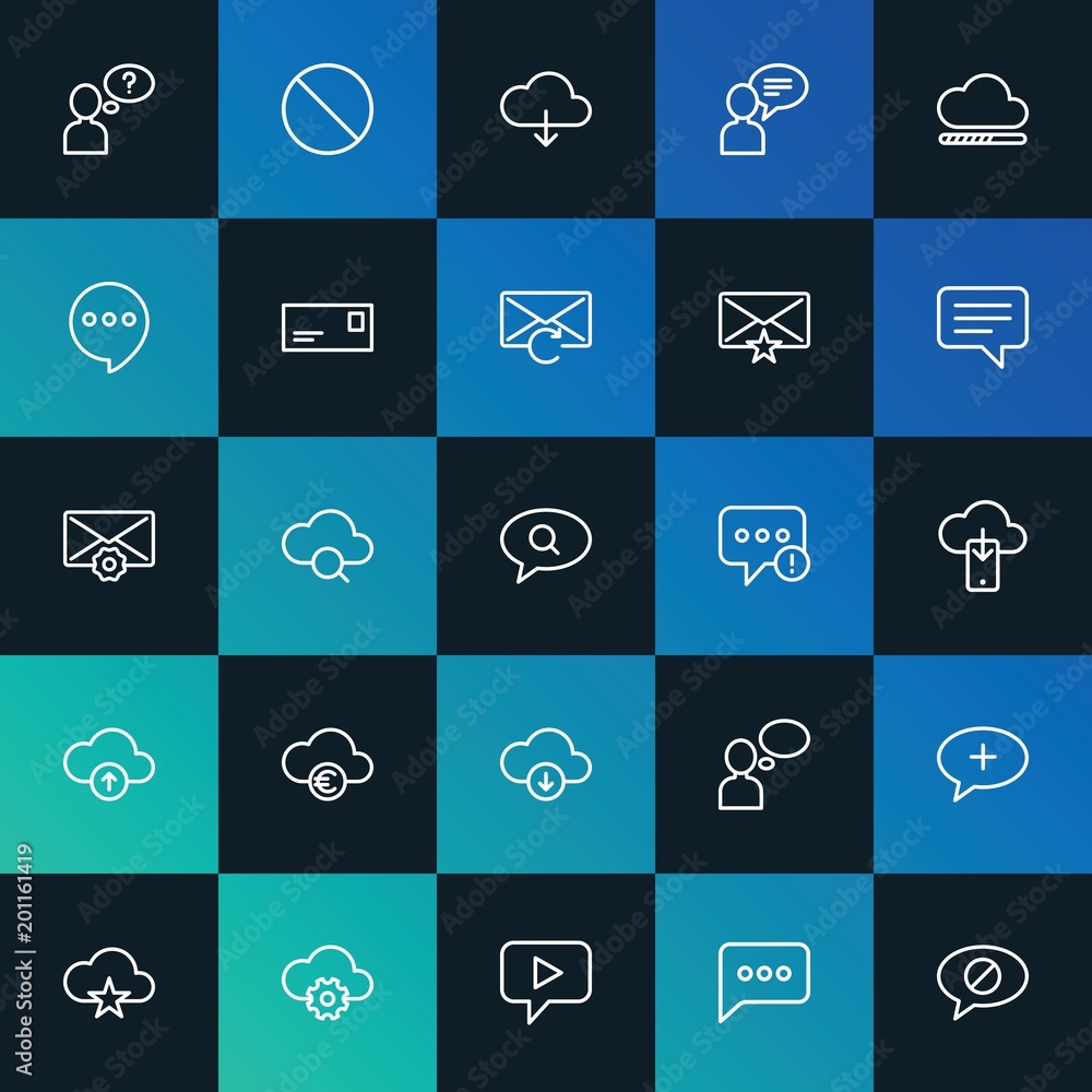 Poster modern simple set of cloud and networking, chat and messenger, email vector outline icons. ..contain