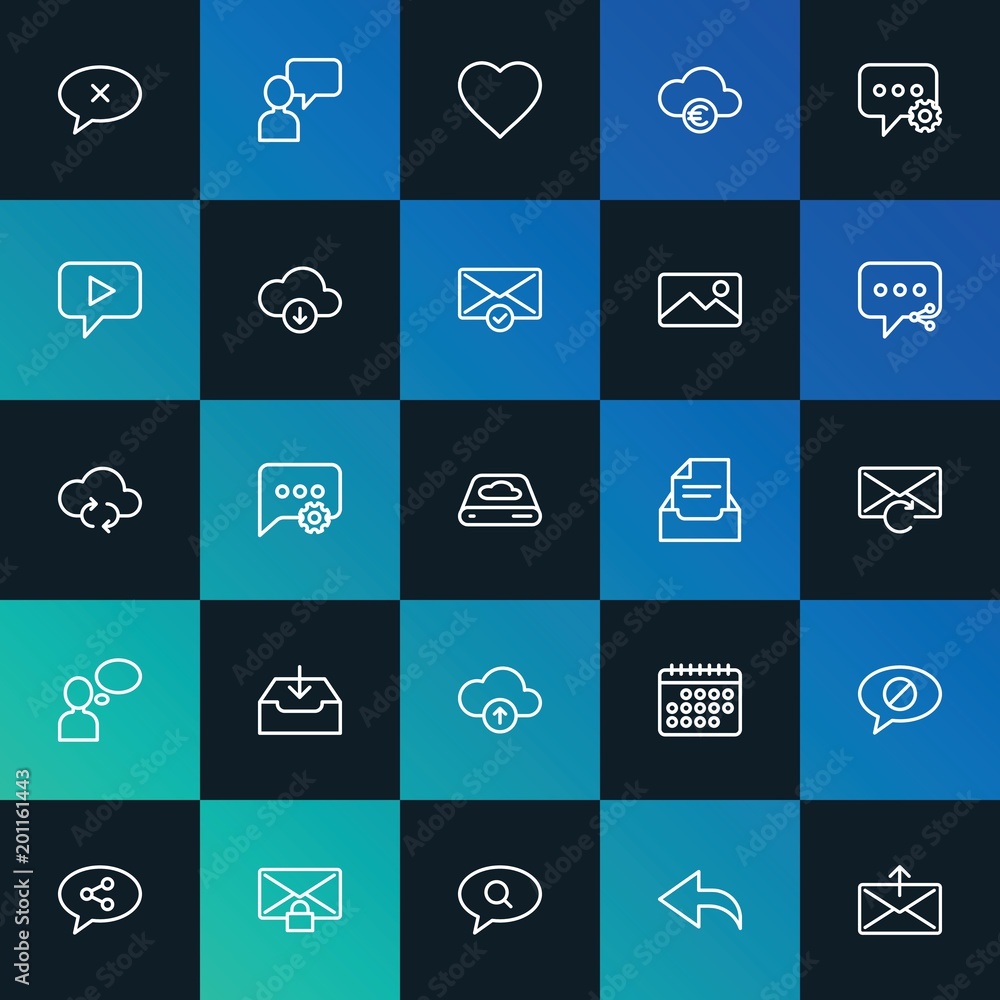 Poster modern simple set of cloud and networking, chat and messenger, email vector outline icons. ..contain