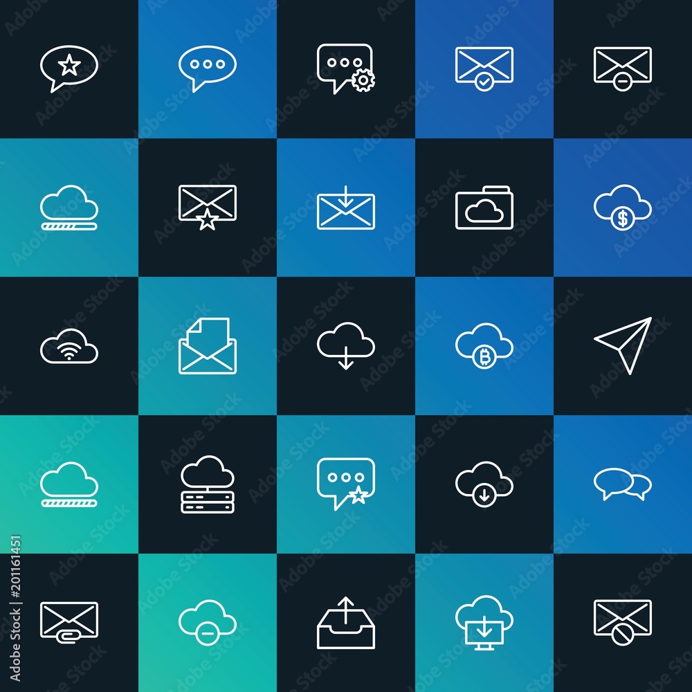 Poster Modern Simple Set of cloud and networking, chat and messenger, email Vector outline Icons. ..Contains such Icons as  design and more on dark and gradient background. Fully Editable. Pixel Perfect.