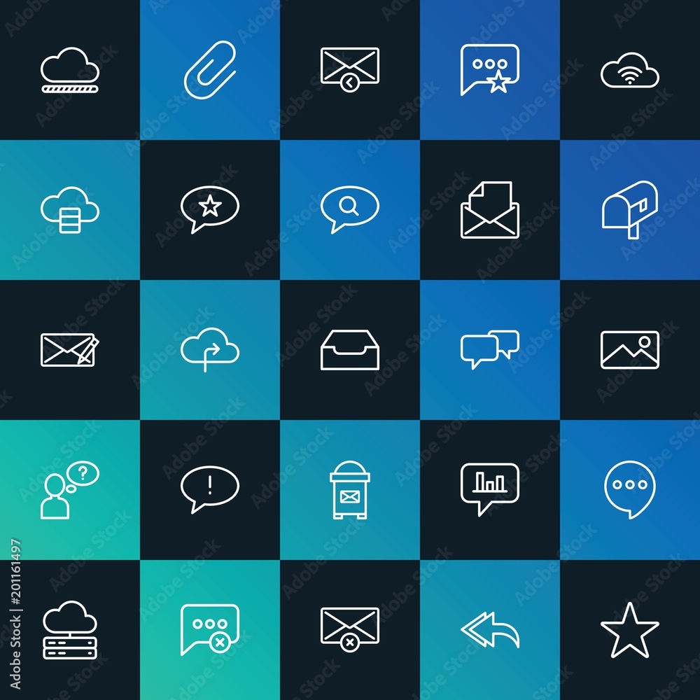 Poster modern simple set of cloud and networking, chat and messenger, email vector outline icons. ..contain