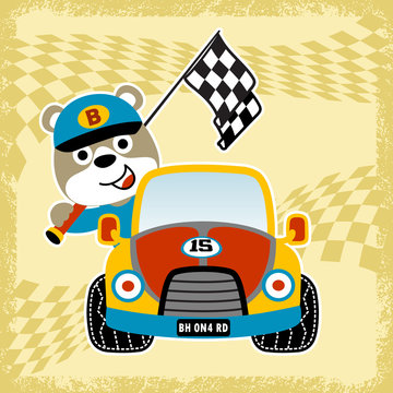 Animal racer on race car, vector cartoon illustration