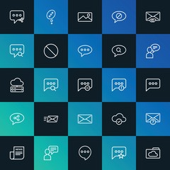 Modern Simple Set of cloud and networking, chat and messenger, email Vector outline Icons. ..Contains such Icons as message and more on dark and gradient background. Fully Editable. Pixel Perfect.