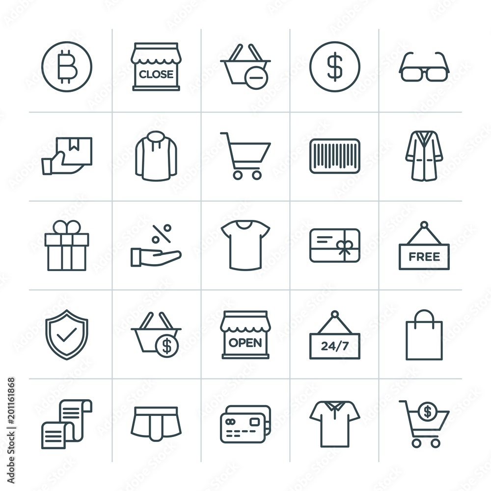 Poster modern simple set of clothes, shopping vector outline icons. ..contains such icons as retro, style, 