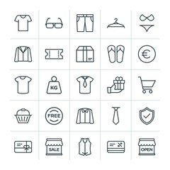 Modern Simple Set of clothes, shopping Vector outline Icons. ..Contains such Icons as  discount,  security,  background,  fashion,  market and more on white background. Fully Editable. Pixel Perfect