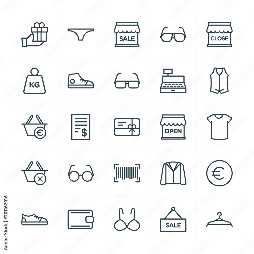 Poster modern simple set of clothes, shopping vector outline icons. ..contains such icons as delivery, fina