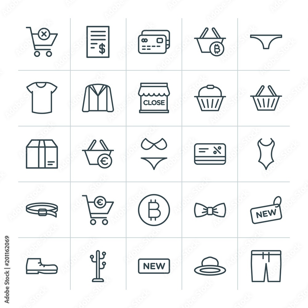 Poster modern simple set of clothes, shopping vector outline icons. ..contains such icons as casual, vector