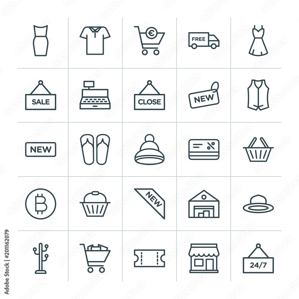 Poster modern simple set of clothes, shopping vector outline icons. ..contains such icons as icon, delivery