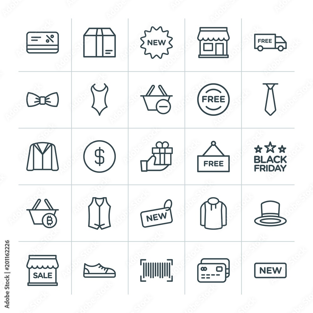 Poster modern simple set of clothes, shopping vector outline icons. ..contains such icons as background, we