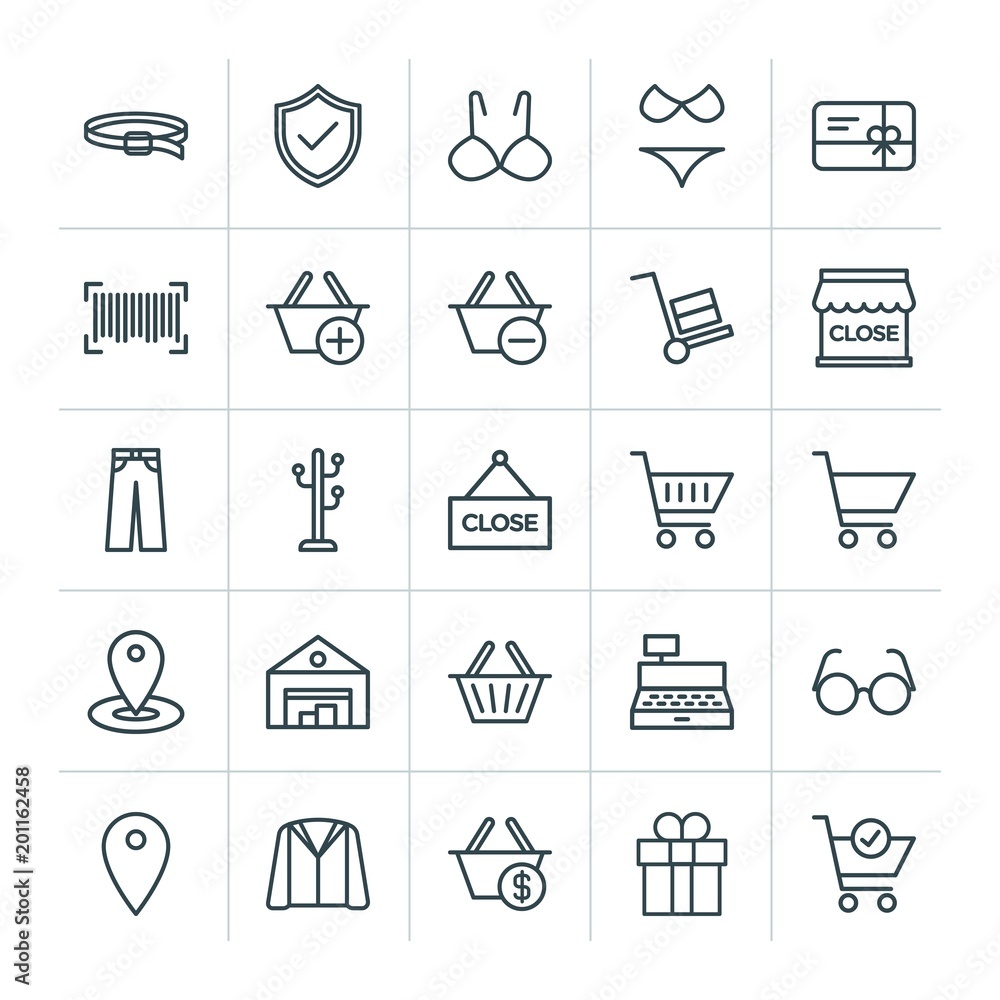 Poster modern simple set of clothes, shopping vector outline icons. ..contains such icons as design, symbol