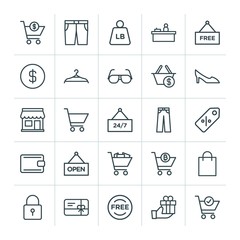 Modern Simple Set of clothes, shopping Vector outline Icons. ..Contains such Icons as dollar,  vector, button,  high,  pound, gift,  free and more on white background. Fully Editable. Pixel Perfect