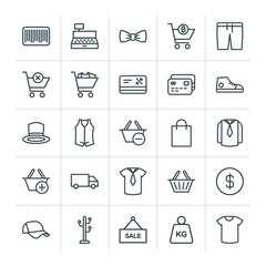 Modern Simple Set of clothes, shopping Vector outline Icons. ..Contains such Icons as  sign,  money,  casual, template,  stand,  outline and more on white background. Fully Editable. Pixel Perfect