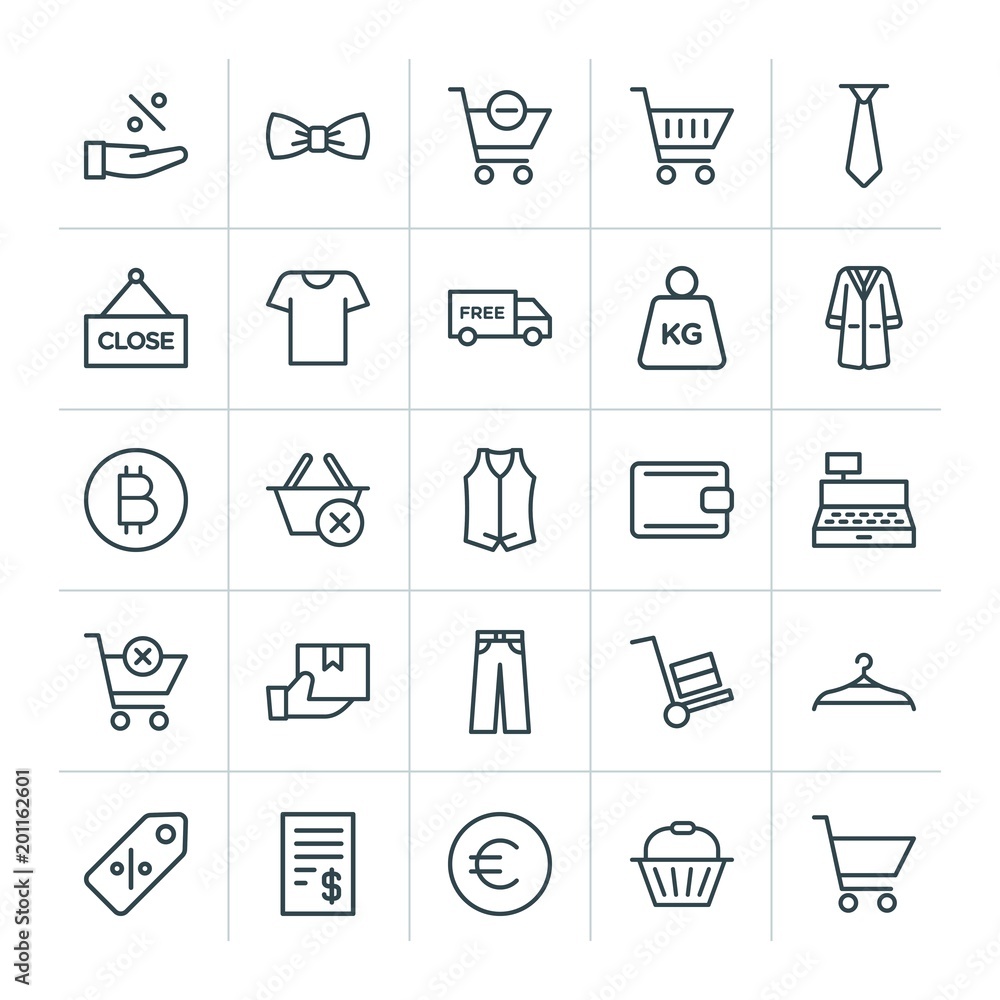 Poster modern simple set of clothes, shopping vector outline icons. ..contains such icons as reject, icon, 