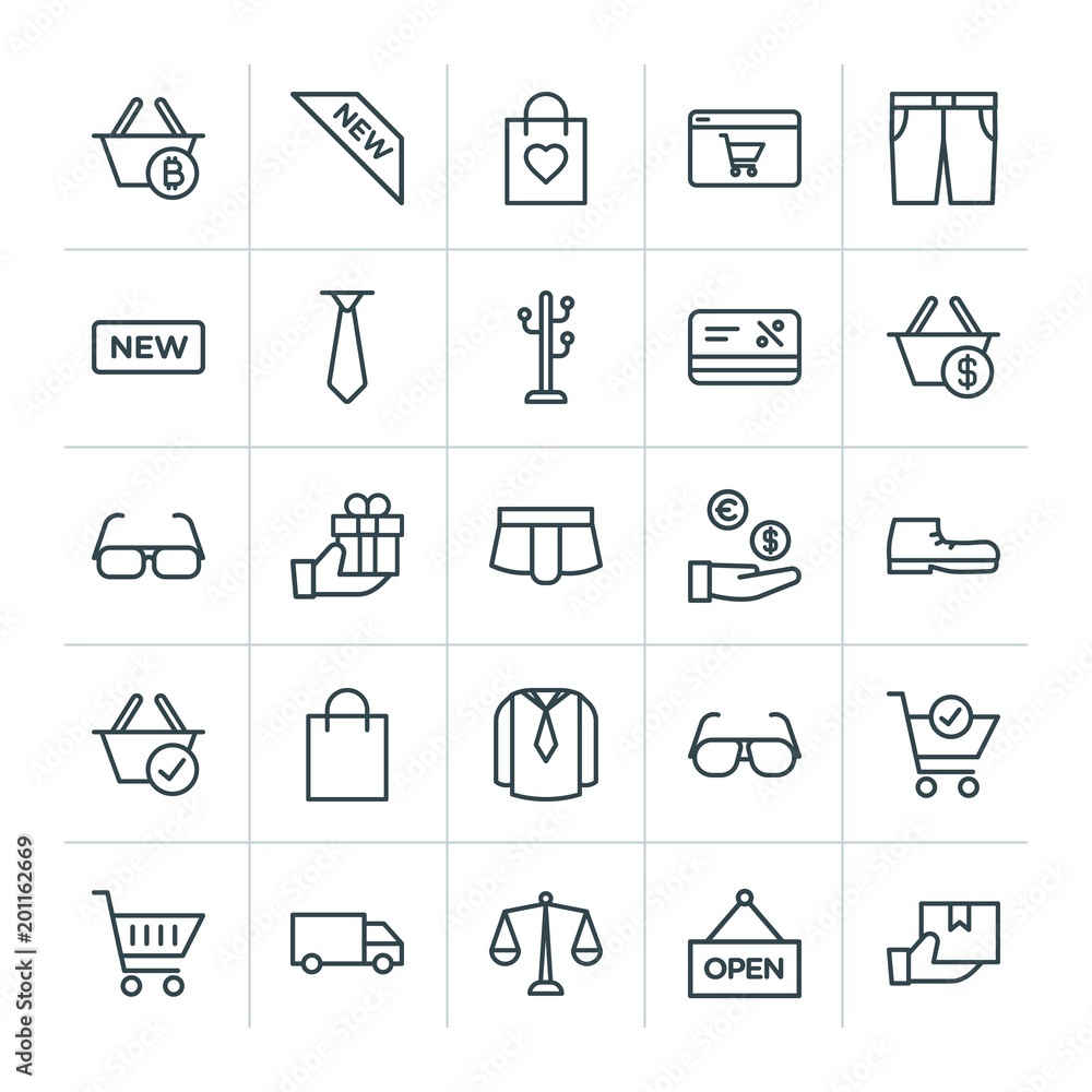 Poster modern simple set of clothes, shopping vector outline icons. ..contains such icons as gift, favorite