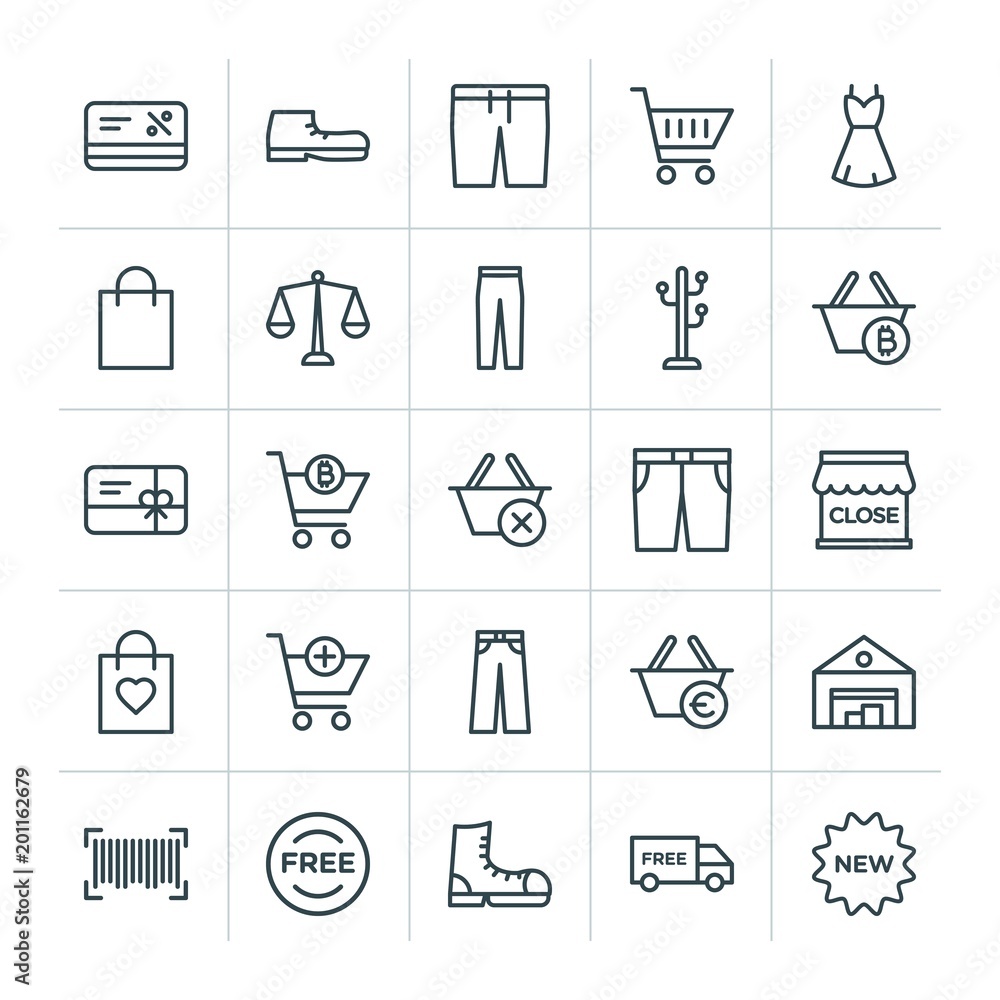 Aufkleber modern simple set of clothes, shopping vector outline icons. ..contains such icons as bitcoin, symbo