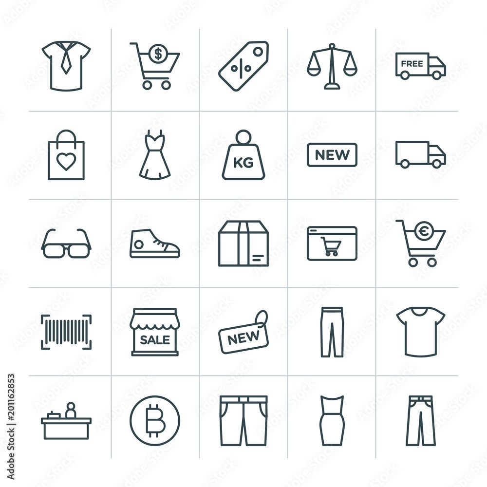 Poster modern simple set of clothes, shopping vector outline icons. ..contains such icons as template, shir