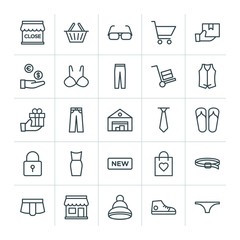 Modern Simple Set of clothes, shopping Vector outline Icons. ..Contains such Icons as  symbol,  blue,  belt, retro,  handle,  basket, winter and more on white background. Fully Editable. Pixel Perfect