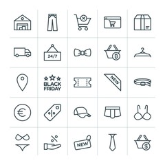 Modern Simple Set of clothes, shopping Vector outline Icons. ..Contains such Icons as  clothing,  vector,  shorts,  beach, handle,  sale and more on white background. Fully Editable. Pixel Perfect