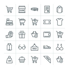 Modern Simple Set of clothes, shopping Vector outline Icons. ..Contains such Icons as  symbol, diagonal, shop,  gift, fashion,  trolley, bra and more on white background. Fully Editable. Pixel Perfect