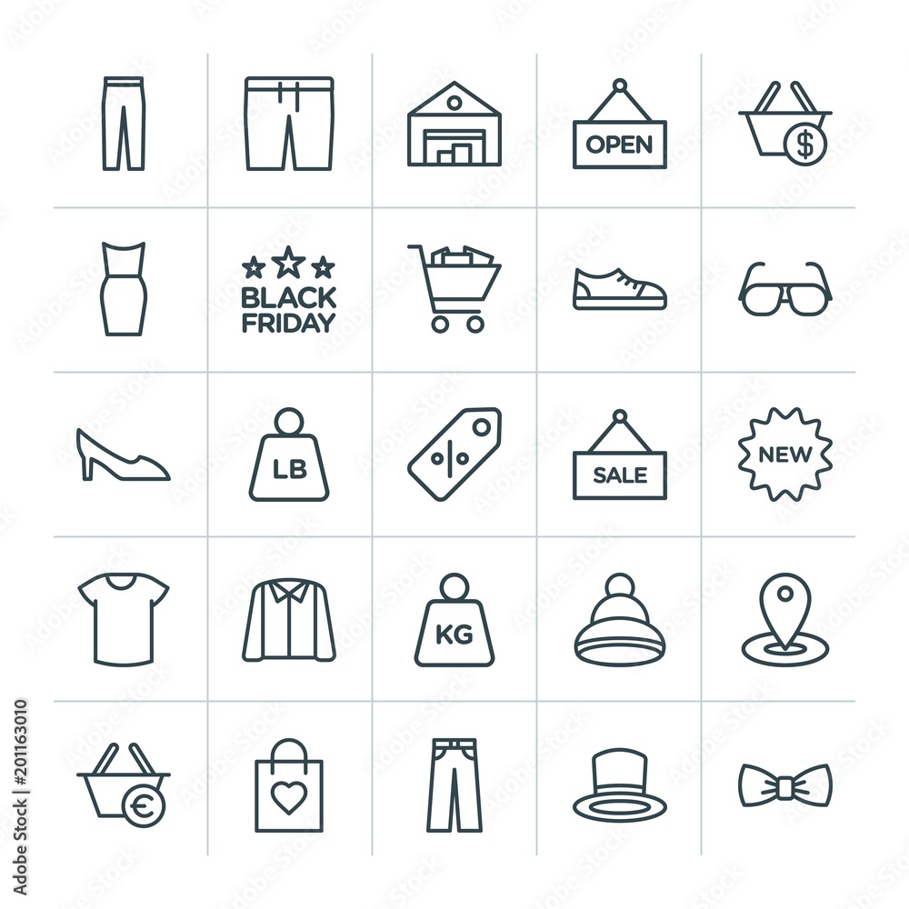 Poster modern simple set of clothes, shopping vector outline icons. ..contains such icons as casual, design